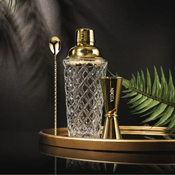 Gold and Clear Crystal Cocktail Shaker Set - Picture 1 of 4